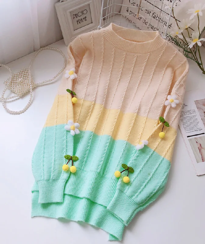 Lovely Flowers Long Sleeve Sweater      S4374 Long Sweater Short Sweater Cropped Sweater
