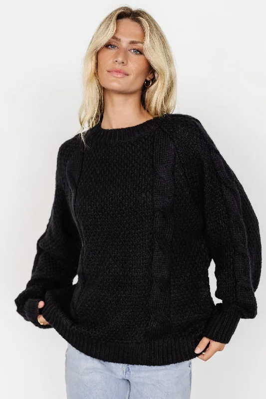 Lukas Cable Knit Sweater | Black Open Front Closed Front Wrap Front