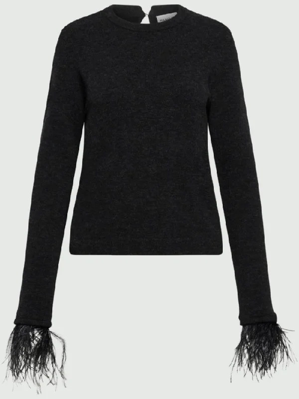 Marella ADDIO Black Jumper With Marabou Feather Trim 2423366242 Col 006 Soft Cozy Warm