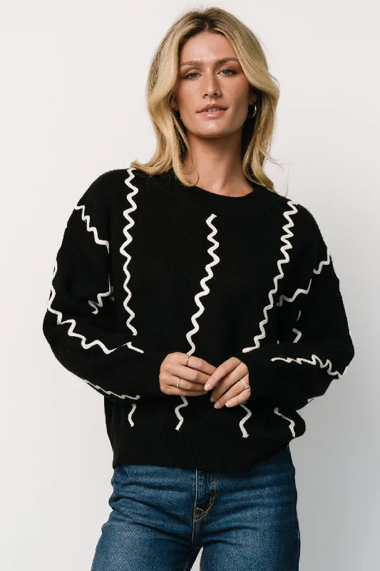 Misha Patterned Sweater | Black Fleece Sweater Nylon Polyester