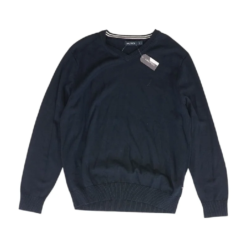 Navy Solid V-neck Sweater Knit Fabric Woven Fabric Fleece Fabric