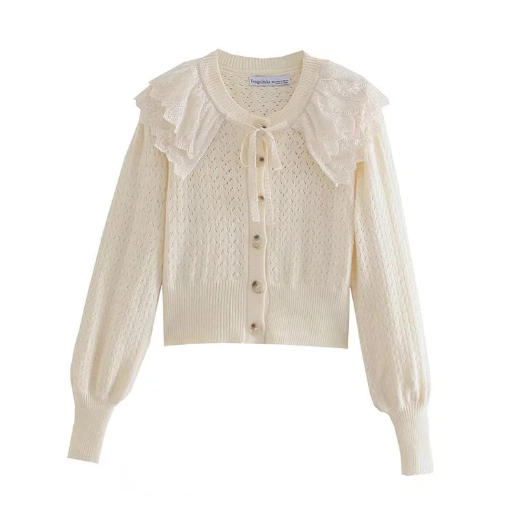 New sweet lace doll neck sweater sweater coat  7161 Mesh Blend Leather Blend Suede Blend