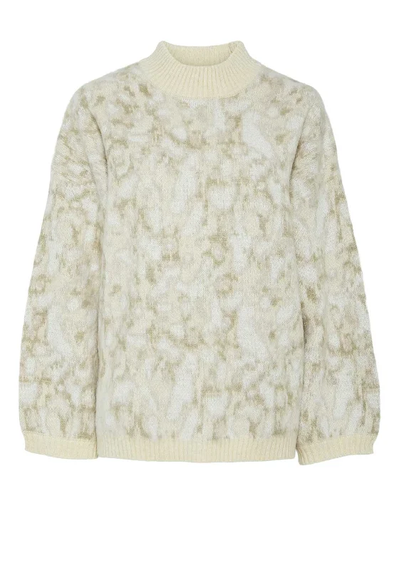 Pieces Peggy Jacquard Knit Jumper, Beige Silk Blend Satin Velvet