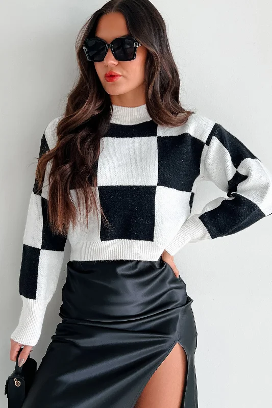 Playing Hard To Get Checkered Sweater (Black/White) Silk Blend Satin Velvet