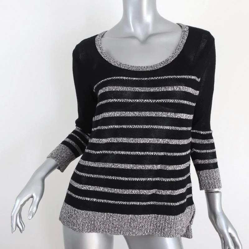 Rag & Bone Sweater Azra Black/Gray Striped Cotton Knit Pullover Size Small Satin Fabric Silk Fabric Chiffon Fabric
