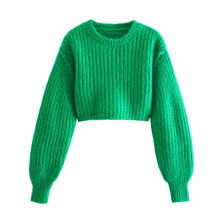 Retro minority design puffy sleeve short sweater  7155 Layered Multi-layer Single Layer