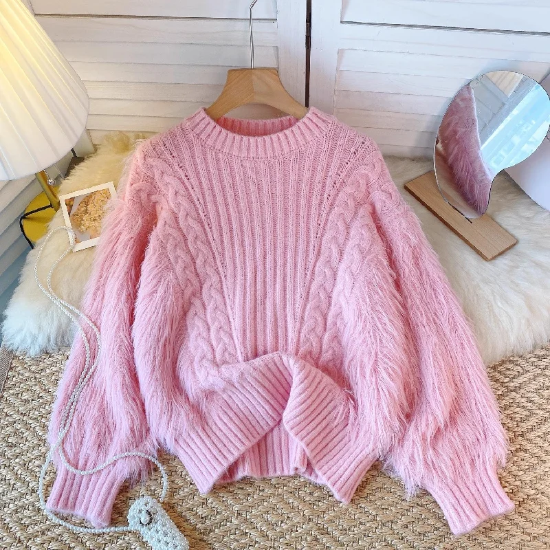 simple style round neck knitted sweater  design top     S4619women's Fleece Fabric Down Fabric Feather Fabric