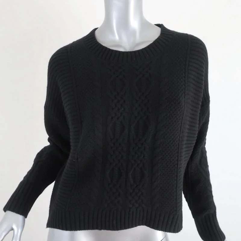 Skull Cashmere Sweater Black Ribbed & Cable Knit Wool-Cashmere Size Small Machine Wash Dry Clean Hand Wash