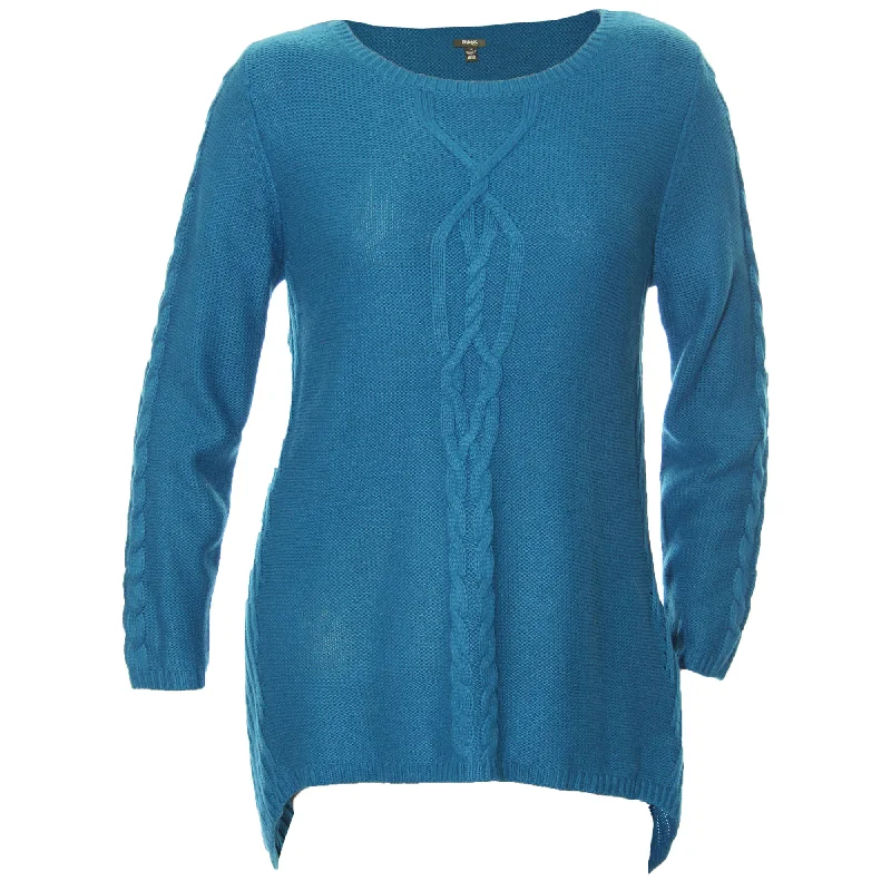 Style & Co Blue Long Sleeve Sharkbite Hem Sweater Plus Size Collared Crew Neck Turtle Neck