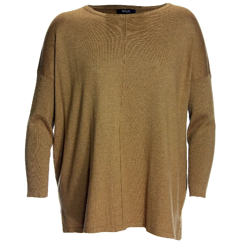 Style & Co. Brown Long Ribbed Sleeve Seamed Sweater Cotton Fabric Linen Fabric Terry Fabric