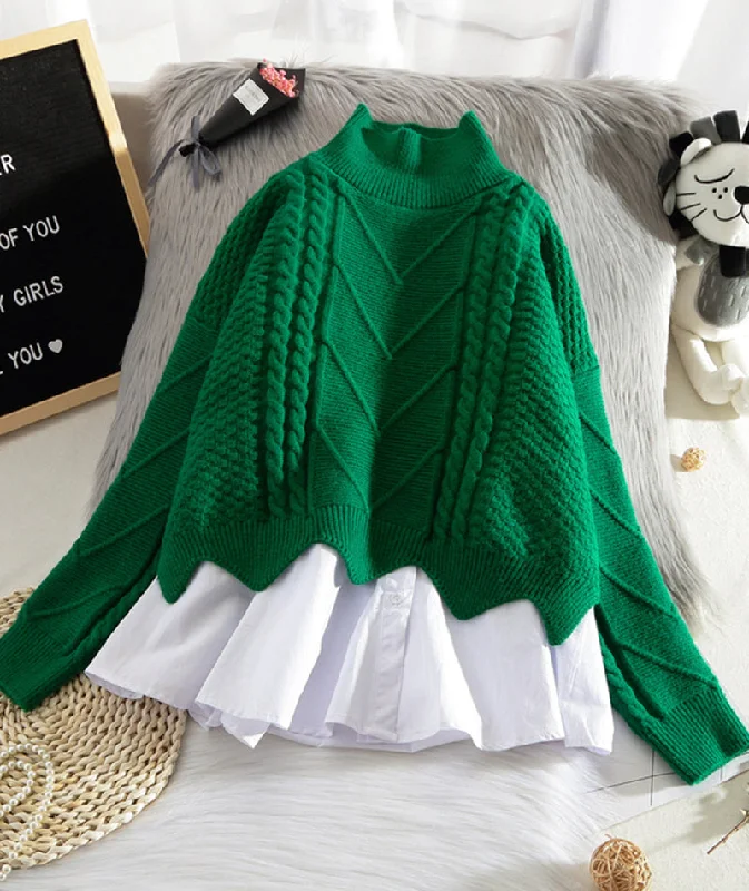 Stylish Two-piece Sweater      S4376 Lace Blend Ribbed Blend Corduroy Blend