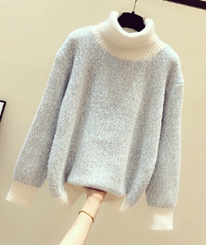 Sweater Cute Turtleneck Sweater    S4372 Zippered Buttoned Snapped