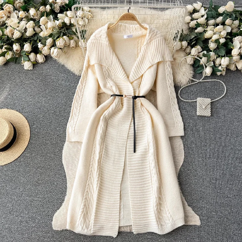 sweater jacket for women mid-length cardigan,  knitted sweater    S4533 Notch Collar Peter Pan Collar Cowl Neck