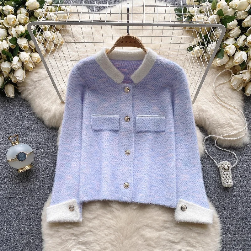 sweater jacket for women sweet style knitted cardigan top     S4649 Transparent Opaque Sheer