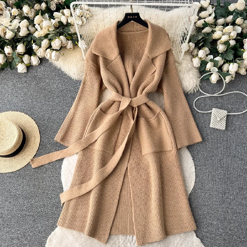 Sweater Jacket Women's New Popular High-Quality Mid-Length Cardigan Fashion      S4527 Cotton Fabric Linen Fabric Terry Fabric