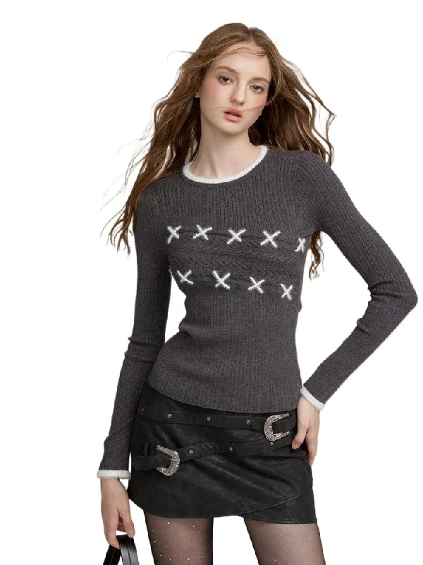 Textured Fur-Stitch Knit Sweater Terry Blend Velvet Blend Canvas Blend