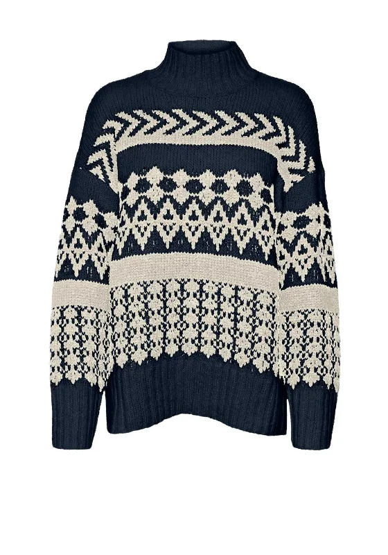 Vero Moda Ample High Neck Jumper, Navy Velvet Chenille Corduroy