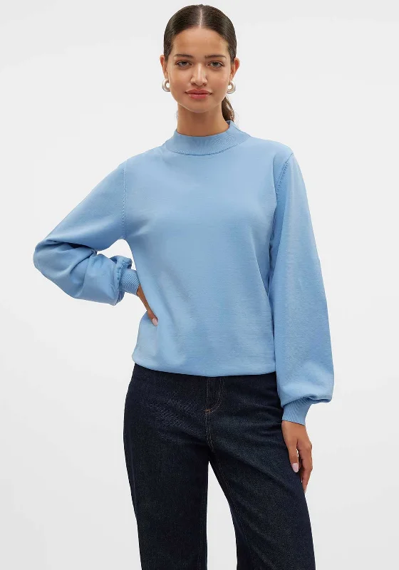 Vero Moda Mercury High Neck Sweater, Allure Blue Turtle Neck Boat Neck Asymmetrical Neck