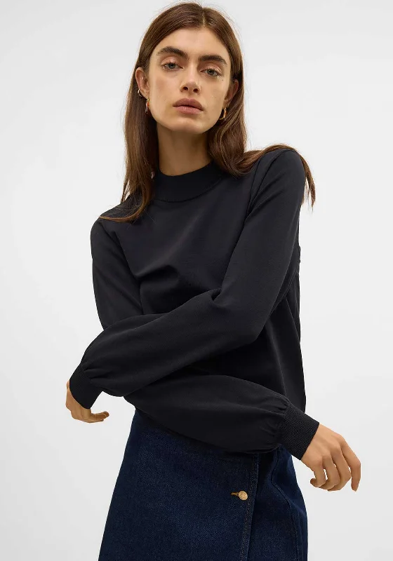Vero Moda Mercury High Neck Sweater, Black Real Fur Shearling Chenille