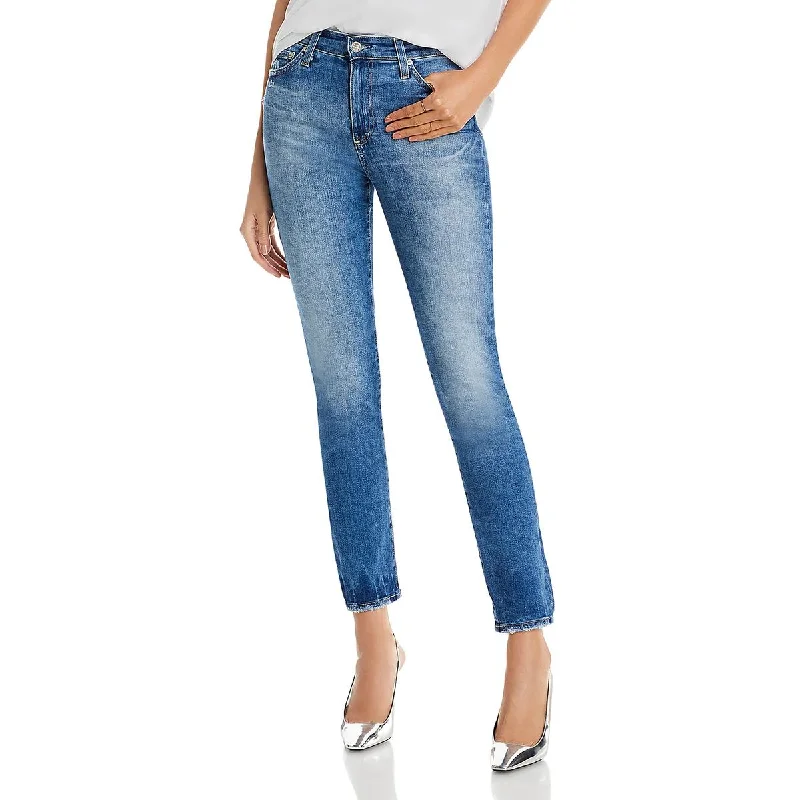 AG Adriano Goldschmied Womens High Rise Medium Wash Straight Leg Jeans Elegant Raw Hem Jeans