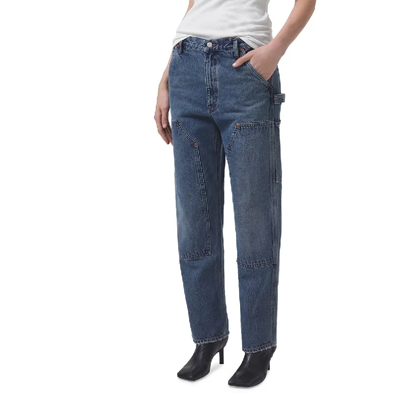 Agolde Womens Rami High Rise Medium Wash Cargo Jeans Trendy Layered Pocket Jeans