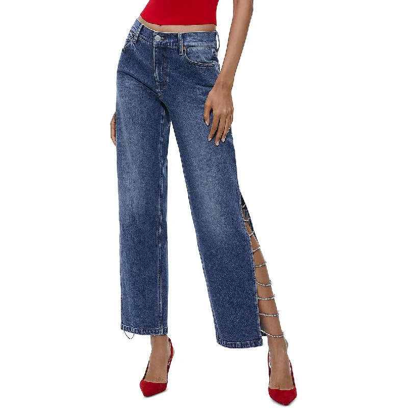 Alice and Olivia Womens Denim Jeweled Straight Leg Jeans Comfortable Straight-Legged Denim