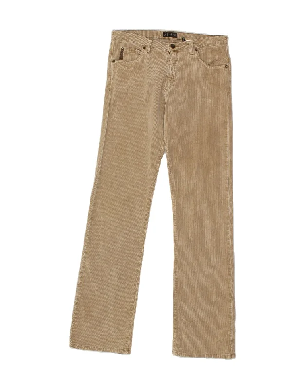 ARMANI JEANS Womens Straight Corduroy Trousers W30 L34 Beige Cotton Comfortable Low-Rise Jeans