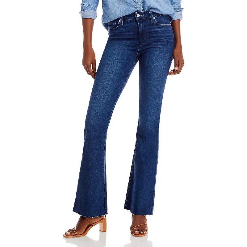 Womens High Rise Frayed Hem Flared Jeans Elegant Raw Hem Jeans