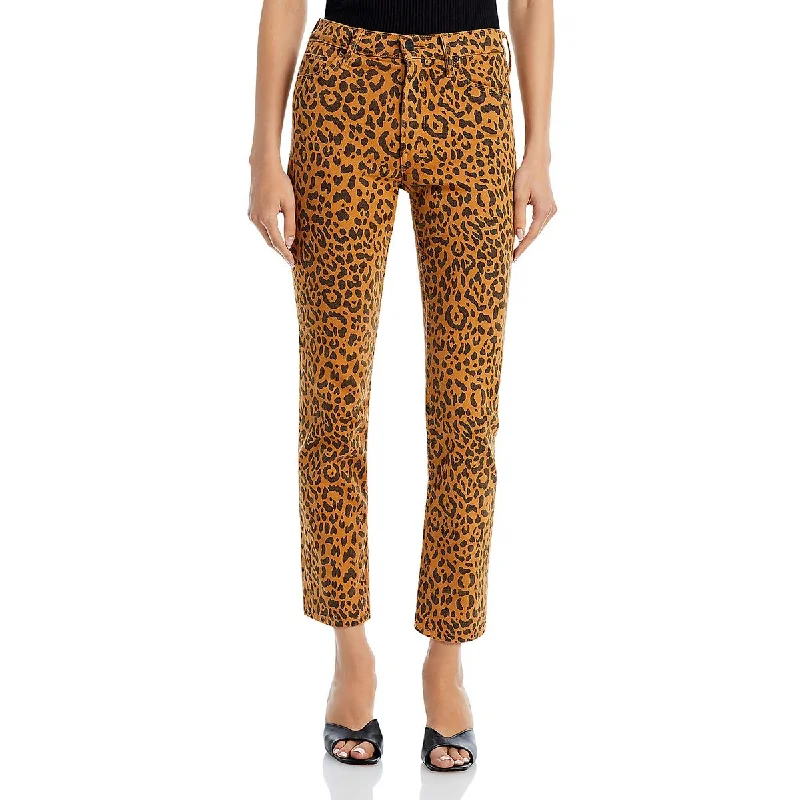 Womens Mid-Rise Animal Print Ankle Jeans Casual Straight-Leg Jeans