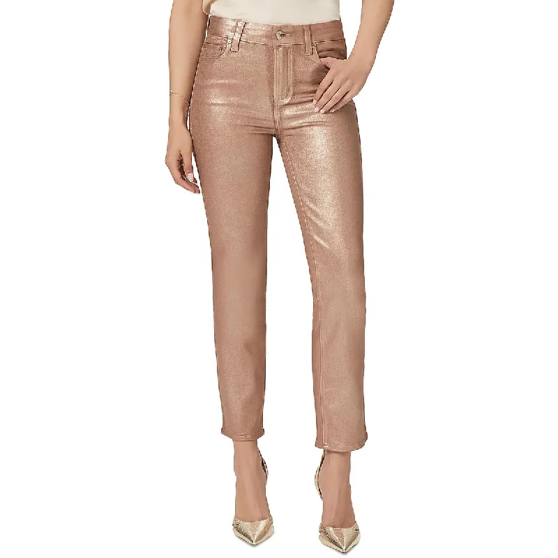 Womens High Rise Coated Straight Leg Jeans Stylish Shredded Denim Jeans