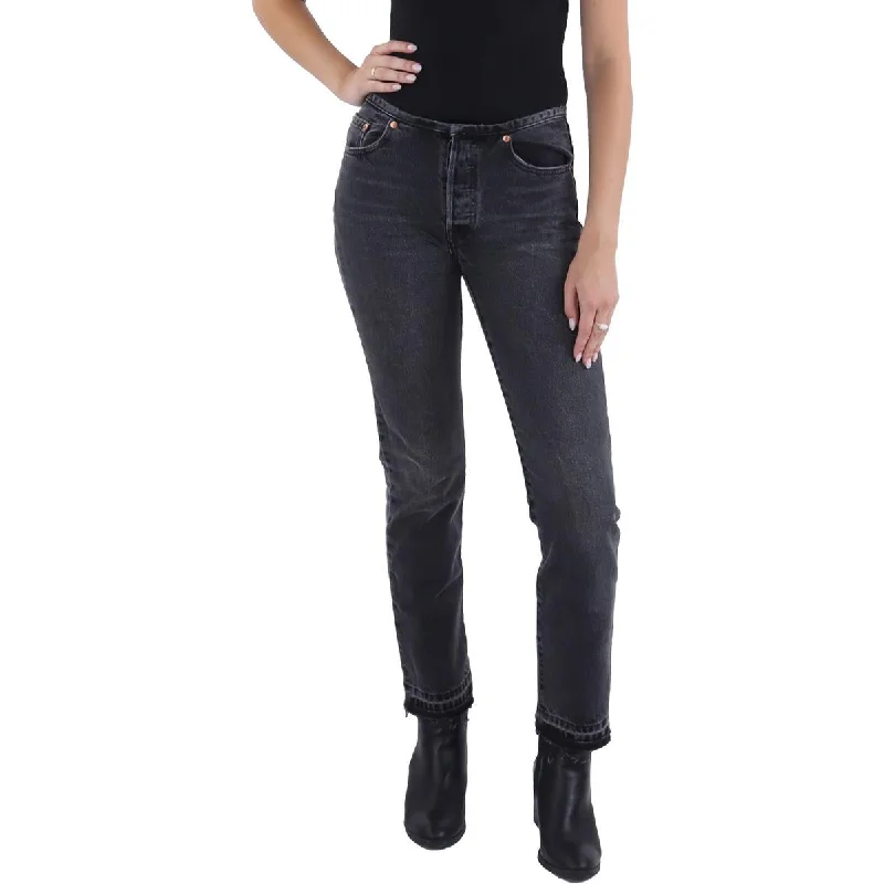 501 Womens Ankle High Rise Straight Leg Jeans Classic Black Denim Jeans