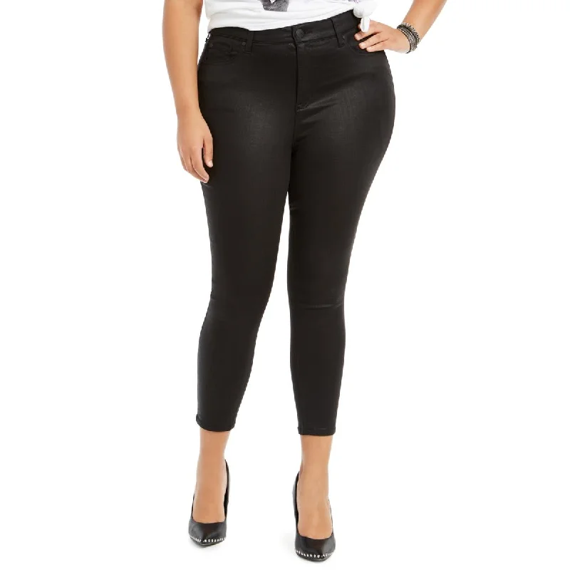 Plus Womens Party Textured Ankle Jeans Fashionable Raw Hemmed Jeans