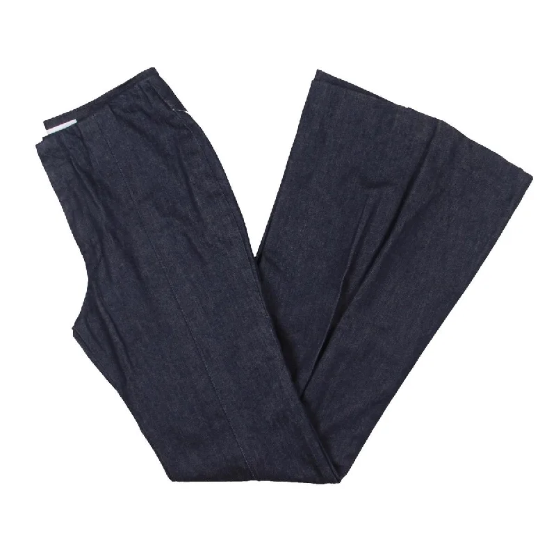 Womens Mid Rise Dark Wash Flared Jeans Trendy Skinny High-Waist Jeans