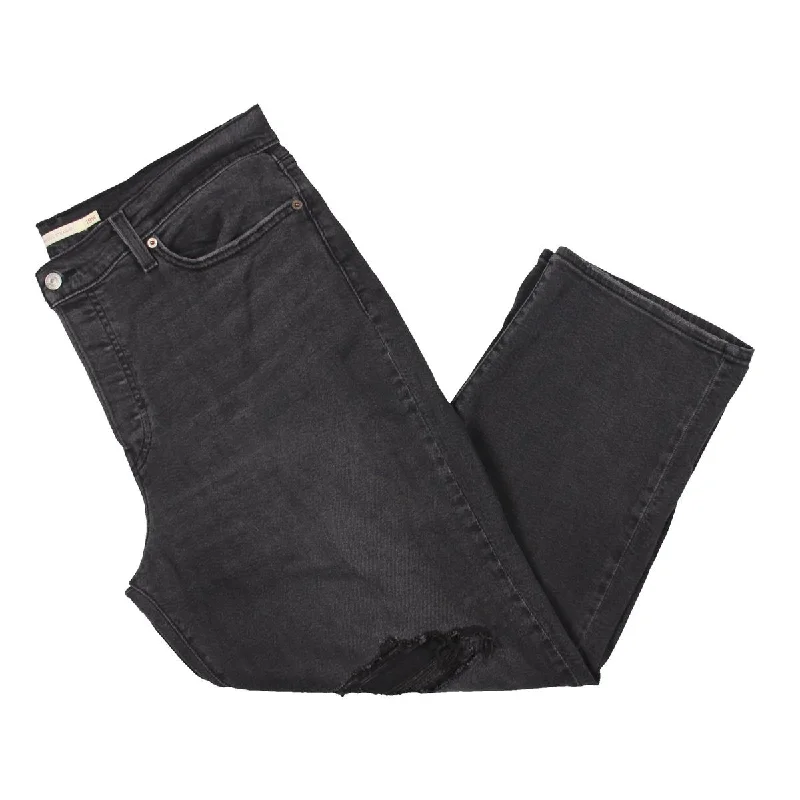 Plus Wedgie Womens Distressed Dark Wash Straight Leg Jeans Chic Faded Blue Jeans