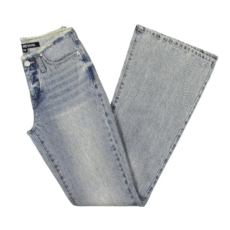 Blue Revival Womens Y2K Cutoff Waist Mid-Rise Bootcut Jeans Comfortable Full-Length Denim Jeans