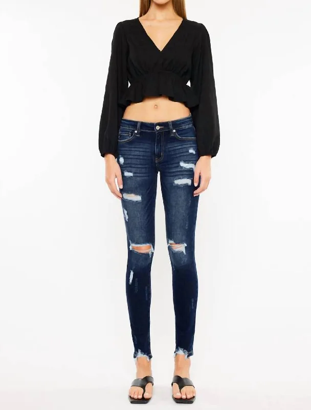 Cora Mid Rise Super Skinny Jean In Dark Wash Comfortable Straight-Legged Denim