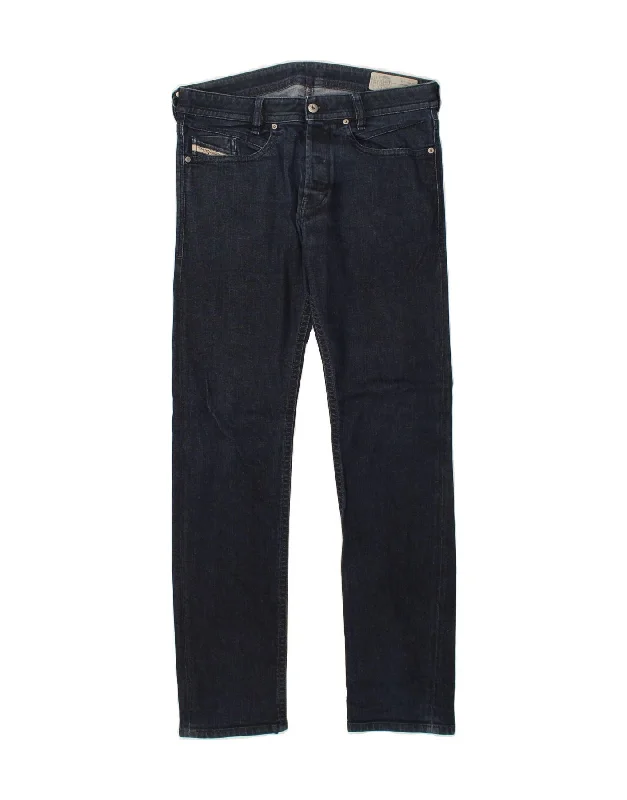 DIESEL Womens Regular Slim Tapered Jeans W32 L34 Navy Blue Cotton Fashionable Button-Front Jeans