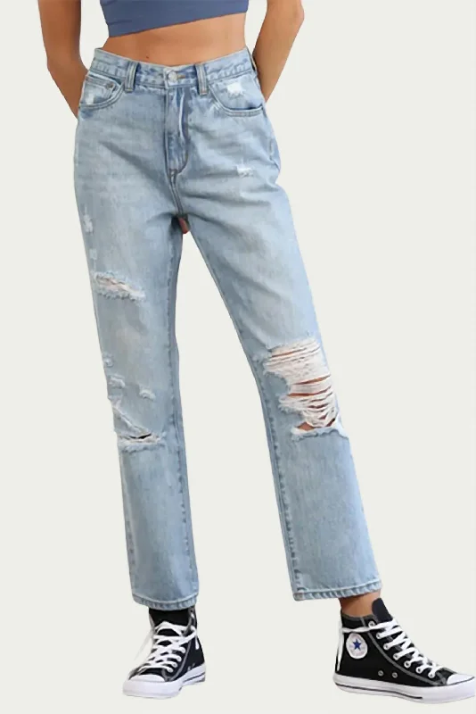 Distressed High-Rise Straight-Leg Jeans In Light Blue Trendy Plus Size Jeans
