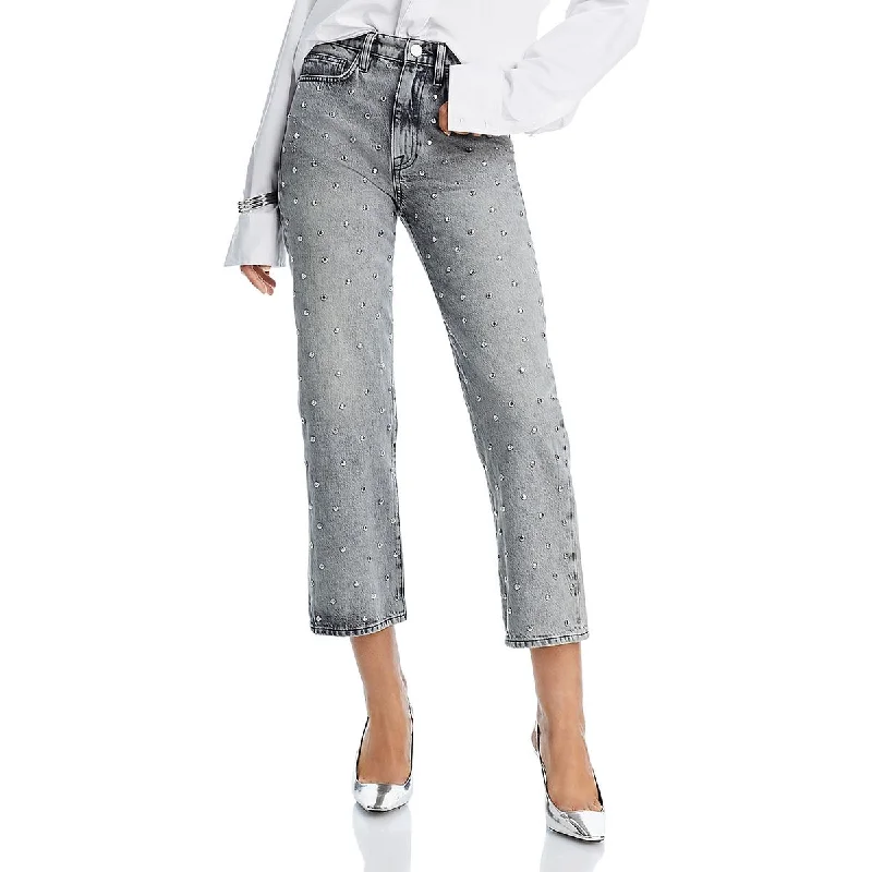 FRAME Womens Le Jane High Rise Studded Straight Leg Jeans Fashionable Raw Edge Jeans
