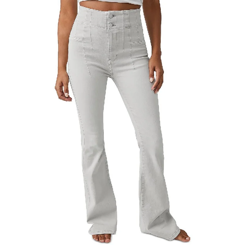 Free People Womens Jayde High Rise Pintuck Flare Jeans Comfortable Dark Wash Jeans
