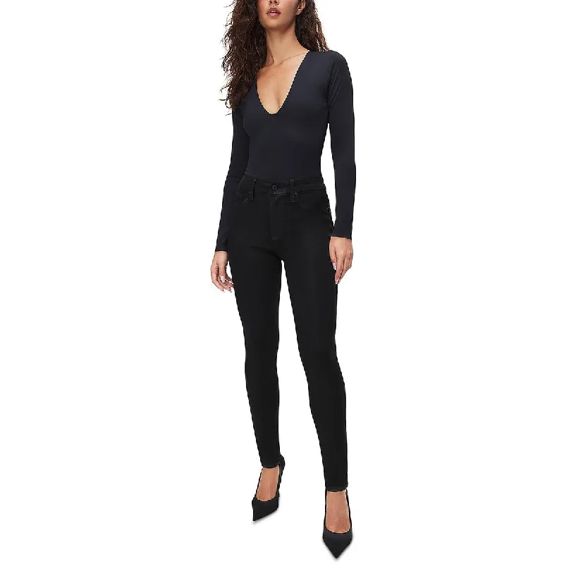 Good American Womens High-Rise Coated Skinny Jeans Stylish High-Waist Jeans