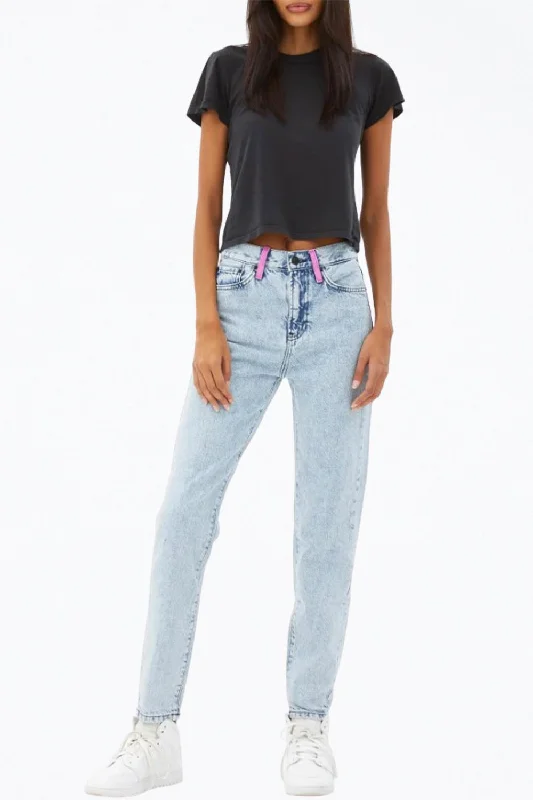 Hand-Painted High-Rise Tapered Jeans In Light Blue Stylish High-Waist Skinny Denim