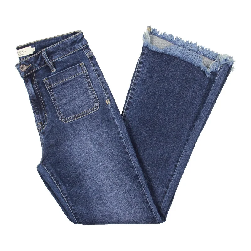 Hidden Jeans Womens Frayed Mid-Rise Flared Jeans Stylish Tapered Fit Jeans