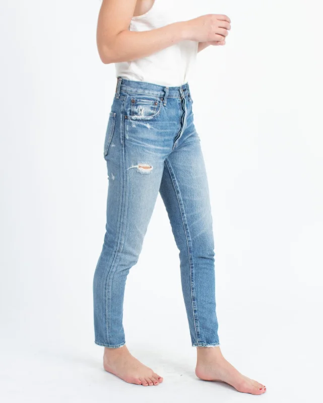 High-Rise Distressed Jeans Cozy Relaxed Fit Jeans
