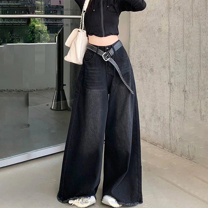 Hot Girl Baggy Jeans Femenina Y2k Street vintage Washed Denim Pants For Women Chic Rolled Cuff Denim Jeans