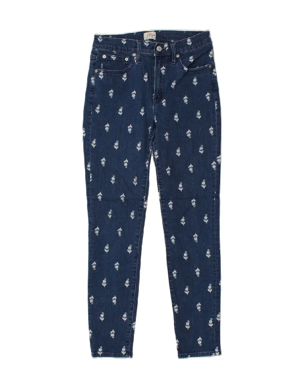 J. CREW Womens Skinny Jeans W28 L28 Navy Blue Floral Cotton Elegant Raw Hem Jeans