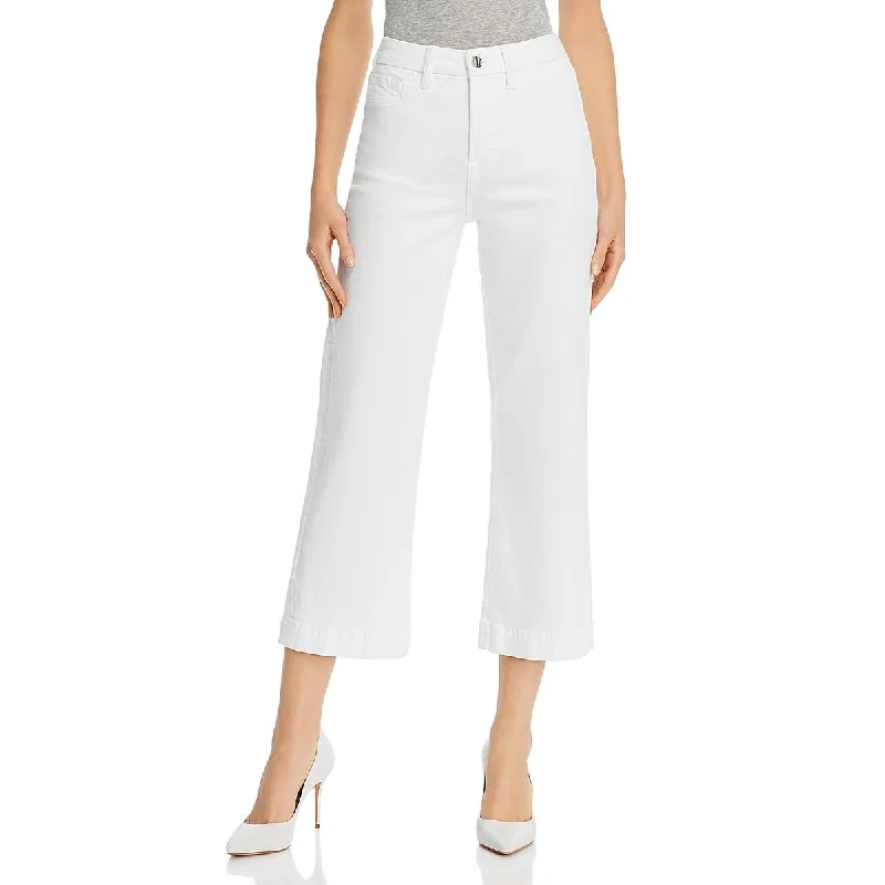 Jen7 Womens Denim High Rise Wide Leg Jeans Comfortable Folded Hem Jeans