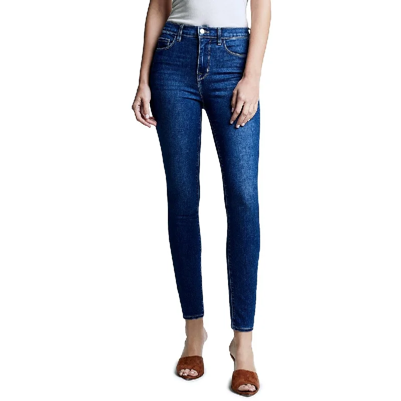 L'Agence Womens Monique Ultra High Rise Medium Wash Skinny Jeans Casual Distressed Skinny Jeans