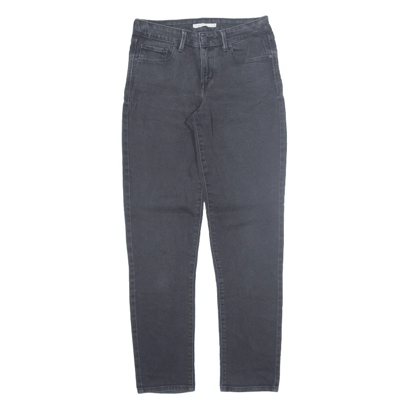 LEVI'S Mid Rise Jeans Black Denim Regular Skinny Womens W27 L30 Fashionable Distressed Jeans