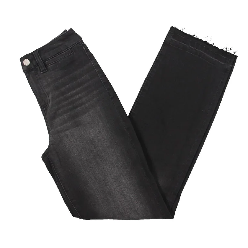 Liverpool Los Angeles Womens Kennedy Frayed Hem High Rise Straight Leg Jeans Comfortable Folded Hem Jeans
